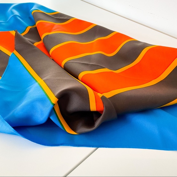 YVES SAINT LAURENT Vintage Silk Striped Electric Blue Scarf - Picture 4 of 16